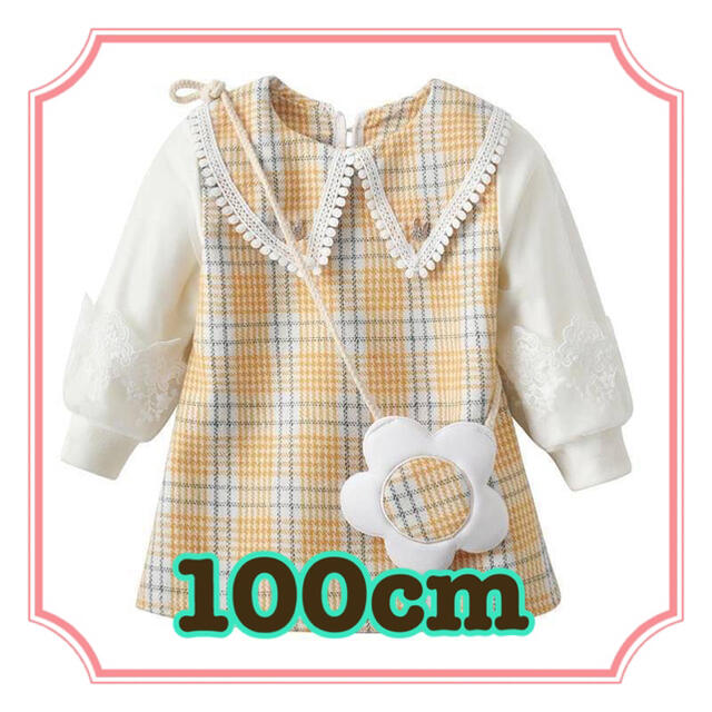 チェック柄ワンピース オレンジ100cm キッズ/ベビー/マタニティのキッズ服女の子用(90cm~)(ワンピース)の商品写真