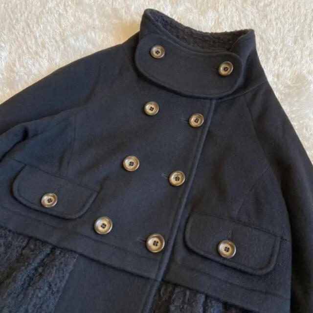 CAROLINA GLASER(カロリナグレイサー)のカロリナグレイサー　ふわふわ　コクーンコート　異素材　黒　切り替えコート レディースのジャケット/アウター(ロングコート)の商品写真