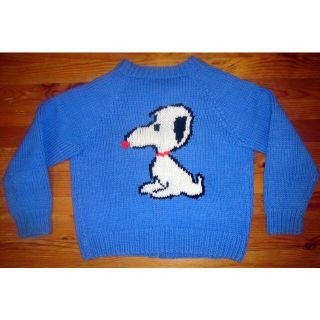 ビンテージ SNOOPY スヌーピー キッズ カウチン ハンドメイド ニット 6(カーディガン)