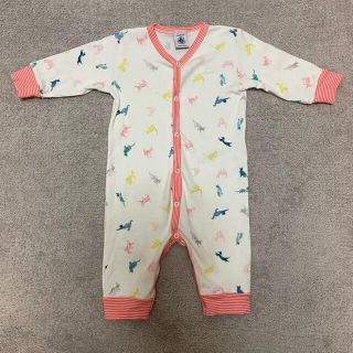 プチバトー(PETIT BATEAU)の3回着用 プチバトー プリント足なしロンパース 6m/67cm ネコモチーフ(ロンパース)