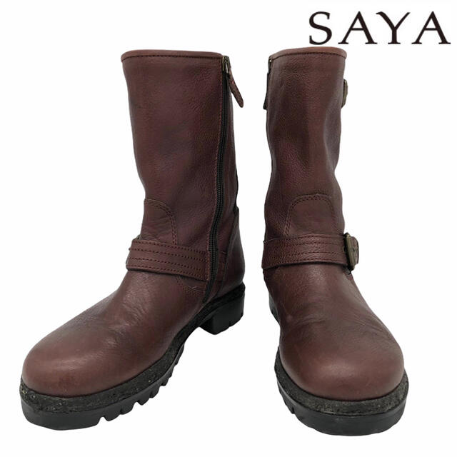 SAYA(サヤ)のSAYA サヤ レザー エンジニアブーツ ブラウン 23cm レディースの靴/シューズ(ブーツ)の商品写真