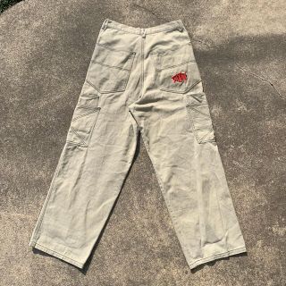 ドッグタウン(DOG TOWN)の【古着】DOGTOWN カーゴパンツ ワイドパンツ ポケット ベージュ(ワークパンツ/カーゴパンツ)