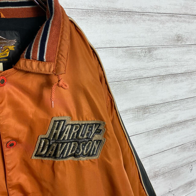 Harley Davidson(ハーレーダビッドソン)の【入手困難】90sハーレーダビッドソンスリーブレザーラインナイロンスタジャン メンズのジャケット/アウター(ナイロンジャケット)の商品写真