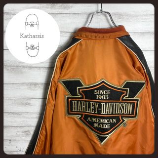 ハーレーダビッドソン(Harley Davidson)の【入手困難】90sハーレーダビッドソンスリーブレザーラインナイロンスタジャン(ナイロンジャケット)