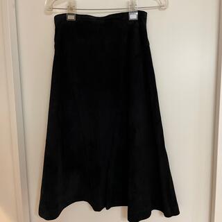 スウェード　スカート　黒(ひざ丈スカート)