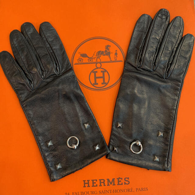 Hermes - ☆美品☆HERMES エルメス レザーグローブ 黒 メドール金具の通販 by ★☆のきてん☆★'s shop｜エルメスならラクマ