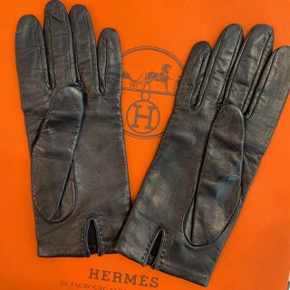 ☆美品☆HERMES エルメス レザーグローブ 黒 メドール金具