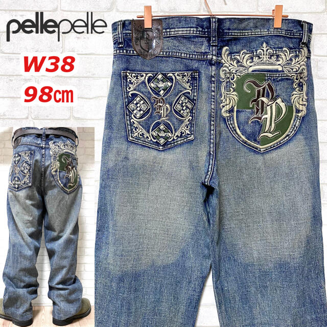 pellepelle ペレペレ 極太 バギー ワイドデニム 厚手刺繍 W38 | フリマアプリ ラクマ