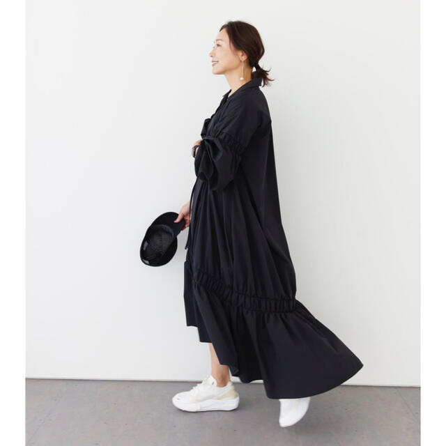 Ron Herman(ロンハーマン)のSTRETCH TAFFETA GATHER DRESS  BLACK 黒沢祐子 レディースのワンピース(ロングワンピース/マキシワンピース)の商品写真