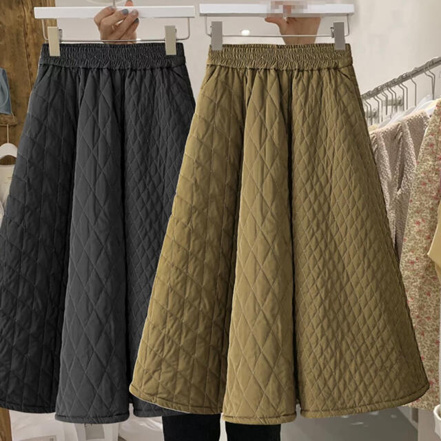 新品　大人気　キルティングスカート　韓国　インポート レディースのスカート(ロングスカート)の商品写真
