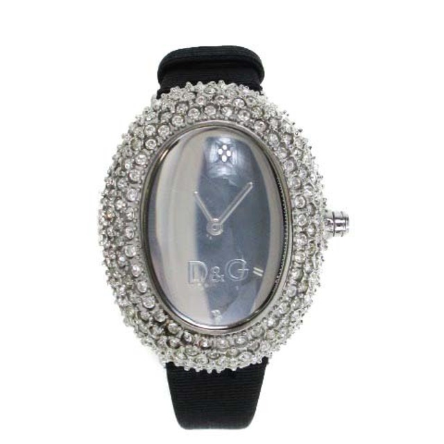 D&G(ディーアンドジー)のディー&ジー ドルガバ 腕時計 クォーツ ストーン ロゴ シルバー色 黒 レディースのファッション小物(腕時計)の商品写真