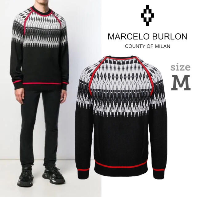 新品 定価5.5万円 MARCELO BURLON ニット/セーターブラック×レッドSize