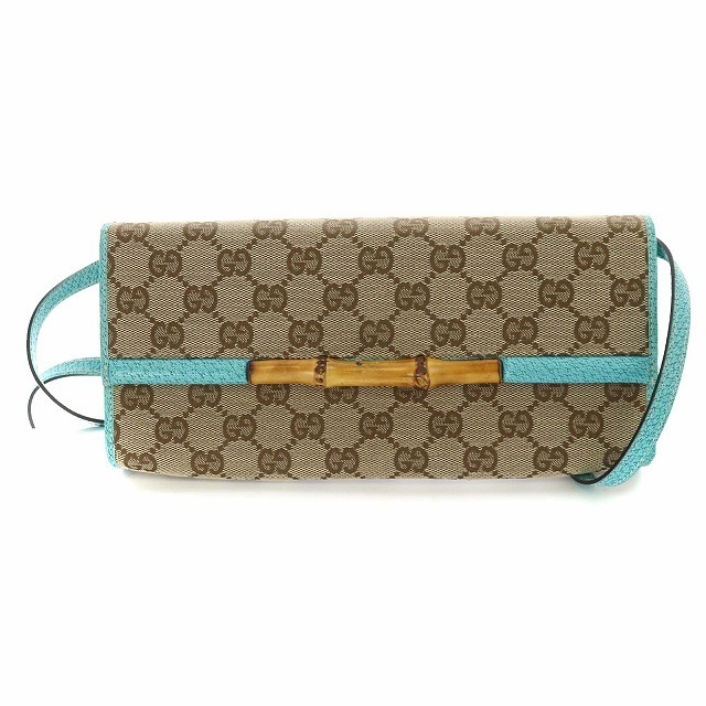 Gucci(グッチ)のグッチ バンブー クラッチバッグ ショルダーバッグ GGキャンバス ベージュ 緑 レディースのバッグ(ショルダーバッグ)の商品写真