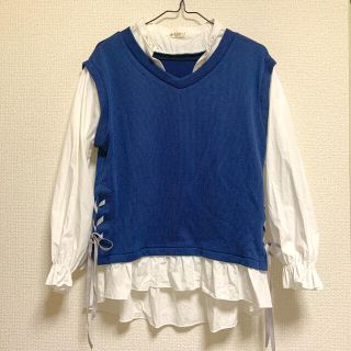 アクシーズファム(axes femme)のベストレイヤード風プルオーバー　紺　アクシーズファム(カットソー(長袖/七分))