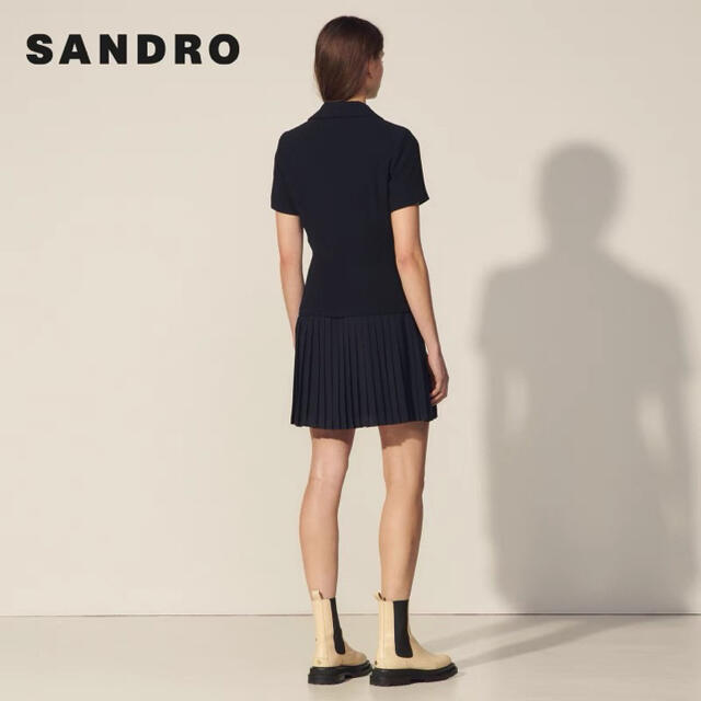 売れ済クリアランス ❤️Sandro2021新作　新品　紺ワンピース　綺麗上品