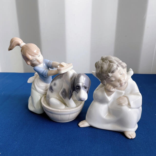 LLADRO リヤドロ 女の子と犬 天使 可愛い考え事 きれいにしましょうね ...