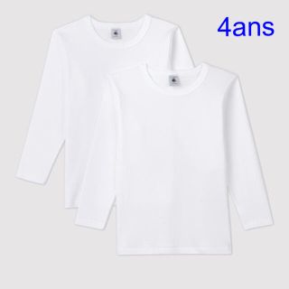 プチバトー(PETIT BATEAU)のプチバトー　新品　長袖　ホワイトTシャツ2枚組　4ans/104cm(Tシャツ/カットソー)