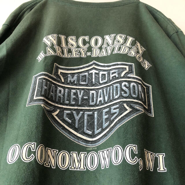 Harley Davidson(ハーレーダビッドソン)の【希少】古着 USA製 ハーレーダビッドソン 長袖Tシャツ 袖ロゴ アースカラー メンズのトップス(Tシャツ/カットソー(七分/長袖))の商品写真