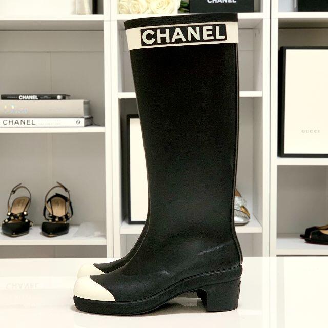 CHANEL(シャネル)の3365 シャネル ロゴ ラバー レインブーツ ブラック レディースの靴/シューズ(レインブーツ/長靴)の商品写真