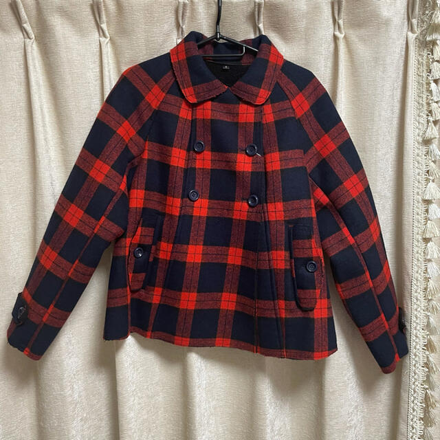 【新品未使用】赤チェック　ボア　ピーコート レディースのジャケット/アウター(ピーコート)の商品写真