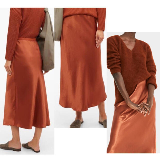 Max Mara(マックスマーラ)のスカート　サテン　マックスマーラ　オレンジ　柿色　テラコッタ レディースのスカート(ロングスカート)の商品写真