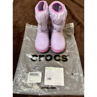 クロックス(crocs)の☆美品☆クロックス ウィンターパフブーツ キッズ 19 パープル レインブーツ(長靴/レインシューズ)