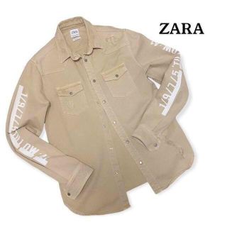 ザラ(ZARA)のZARA ザラ 長袖 バックプリントダメージ デニムシャツ(Gジャン/デニムジャケット)