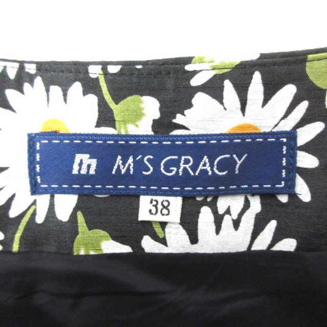 エムズグレイシー M'S GRACY 花柄 タック スカート 38 ブラック
