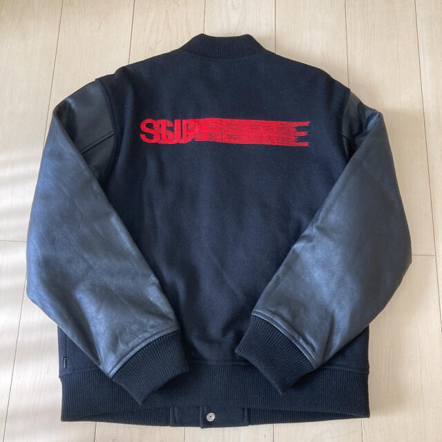 Supreme(シュプリーム)のSupreme Motion Logo Varsity Jacket 黒Ｌ メンズのジャケット/アウター(スタジャン)の商品写真