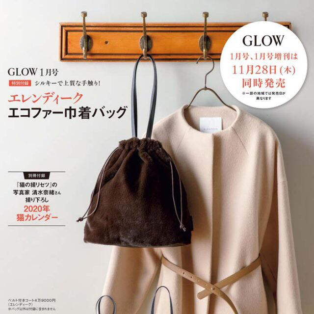 宝島社(タカラジマシャ)の【GLOW グロー 2020年1月号付録】エレンディーク エコファー巾着バッグD レディースのバッグ(ハンドバッグ)の商品写真