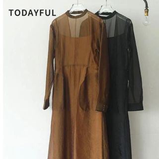 トゥデイフル(TODAYFUL)のBackopen Sheer Dress  キャメル　結婚式(ロングワンピース/マキシワンピース)