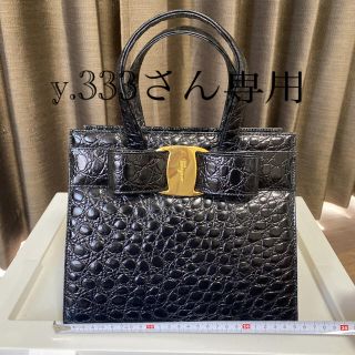 フェラガモ(Ferragamo)の✨美品フェラガモ バック リボン クロコ型押し✨(トートバッグ)