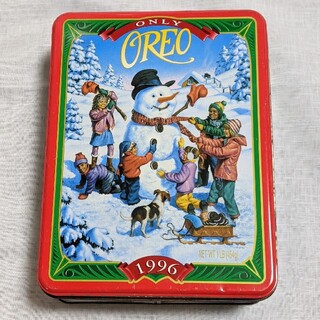 1996年　OREO オレオ　クリスマス　ティン缶　スノーマン　ナビスコ　レトロ(小物入れ)