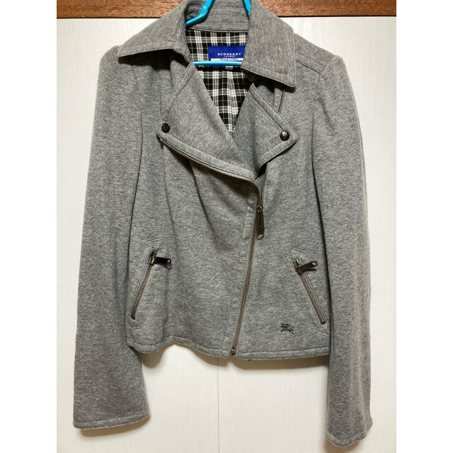 BURBERRY BLUE LABEL(バーバリーブルーレーベル)の美品　バーバリーブルーレーベル　グレーライダースジャケット　ノバチェック レディースのジャケット/アウター(ライダースジャケット)の商品写真