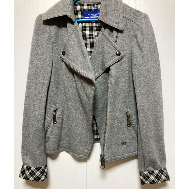 BURBERRY BLUE LABEL(バーバリーブルーレーベル)の美品　バーバリーブルーレーベル　グレーライダースジャケット　ノバチェック レディースのジャケット/アウター(ライダースジャケット)の商品写真