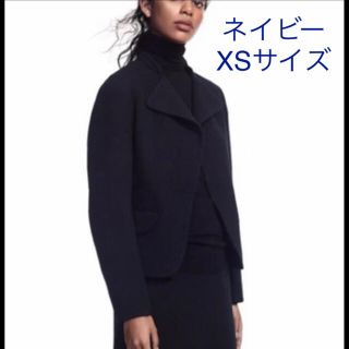 ユニクロ(UNIQLO)のUNIQLO ダブル　フェイス　スタンドカラージャケットネイビー　ジルサンダー(ノーカラージャケット)