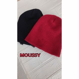 マウジー(moussy)の【美品】moussy マウジー　ニット帽　帽子　赤　秋　冬(ニット帽/ビーニー)