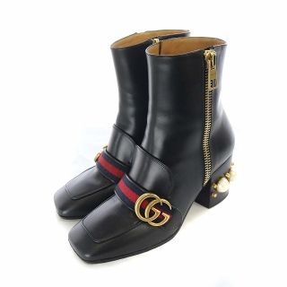 グッチ(Gucci)のグッチ パールウェブ スタッズ ショートブーツ GG シェリーライン 35.5(ブーツ)