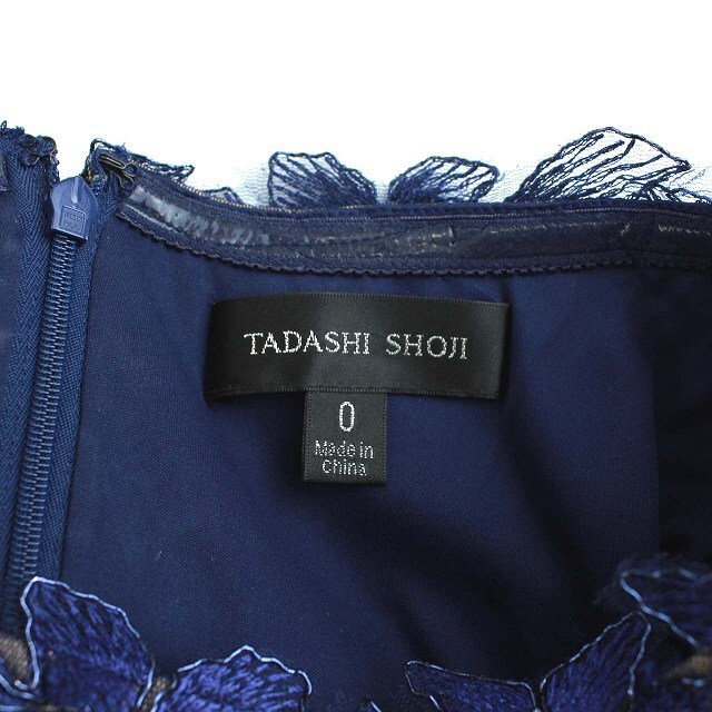 TADASHI SHOJI(タダシショウジ)のタダシショージ ネイビー レース チュールプリーツ ミモレドレス 0 紺 レディースのフォーマル/ドレス(その他ドレス)の商品写真