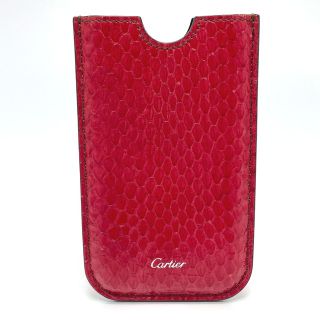 カルティエ(Cartier)のカルティエ CARTIER 型押し ロゴ スマートフォンケース レザー レッド(iPhoneケース)