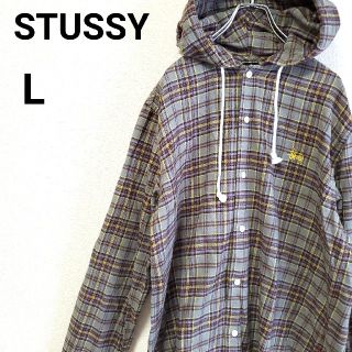 ステューシー(STUSSY)の【希少】STUSSY ステューシー チェックシャツパーカー 刺繍 ロゴ L(パーカー)