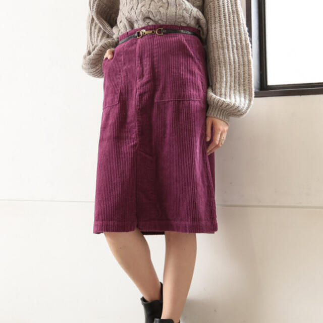 Kastane(カスタネ)のkastane カスタネ　コーデュロイスカート　ベージュ　パープル レディースのスカート(ひざ丈スカート)の商品写真