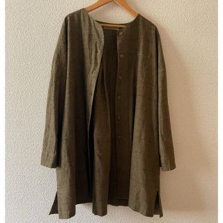 サンバレー(SUNVALLEY)の【美品】SUNVALLEY綿麻チュニックブラウン系(ひざ丈ワンピース)