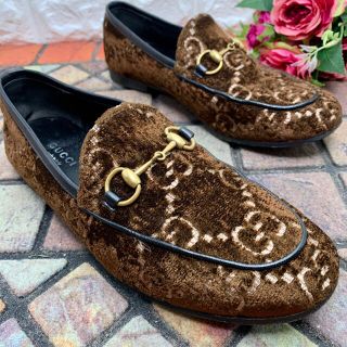 グッチ(Gucci)のGUCCI グッチ　ホースビットローファー　GG柄　ベルベッド(ローファー/革靴)