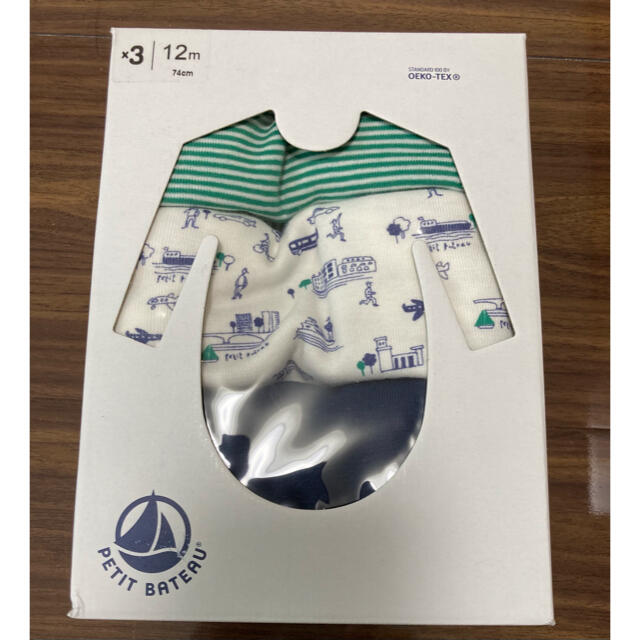 PETIT BATEAU(プチバトー)のプチバトー　新品　長袖　ボディ　3枚組　ロンパース　18m/81cm キッズ/ベビー/マタニティのベビー服(~85cm)(ロンパース)の商品写真