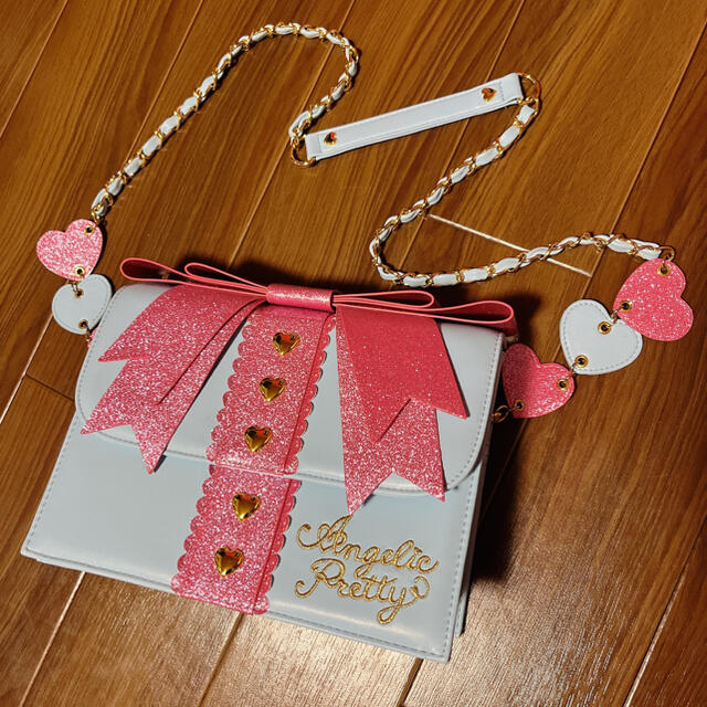 Angelic Pretty(アンジェリックプリティー)のプレゼントリボンバッグ サックス×ピンク ショルダーバッグ レディースのバッグ(ショルダーバッグ)の商品写真