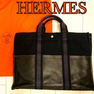 エルメス(Hermes)のHERMES エルメス　フールトゥハーフレザートート MMブラック黒トートバッグ(トートバッグ)