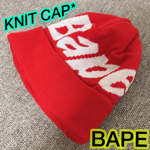 BAPE✨LOGO KNIT CAP✨RED✨