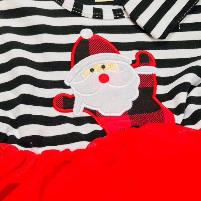 クリスマス ドレス 120cm サンタ 長袖 ワンピース ストライプ ボーダー キッズ/ベビー/マタニティのキッズ服女の子用(90cm~)(ワンピース)の商品写真