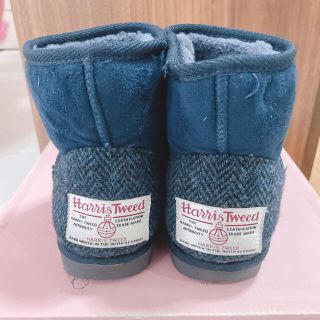 ハリスツイード(Harris Tweed)のハリスツイード　ショートムートンブーツ　S ネイビー(ブーツ)